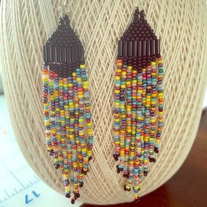 Dangle seed bead multi colour earrings